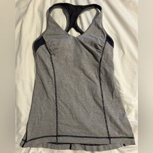 Lululemon Gray and Black Striped Athletic Tank Top with Built in Bra